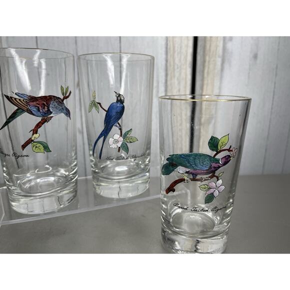Vintage Set of 4 Hand Painted Bird Tumblers Drinking Glasses - Picture 3 of 7